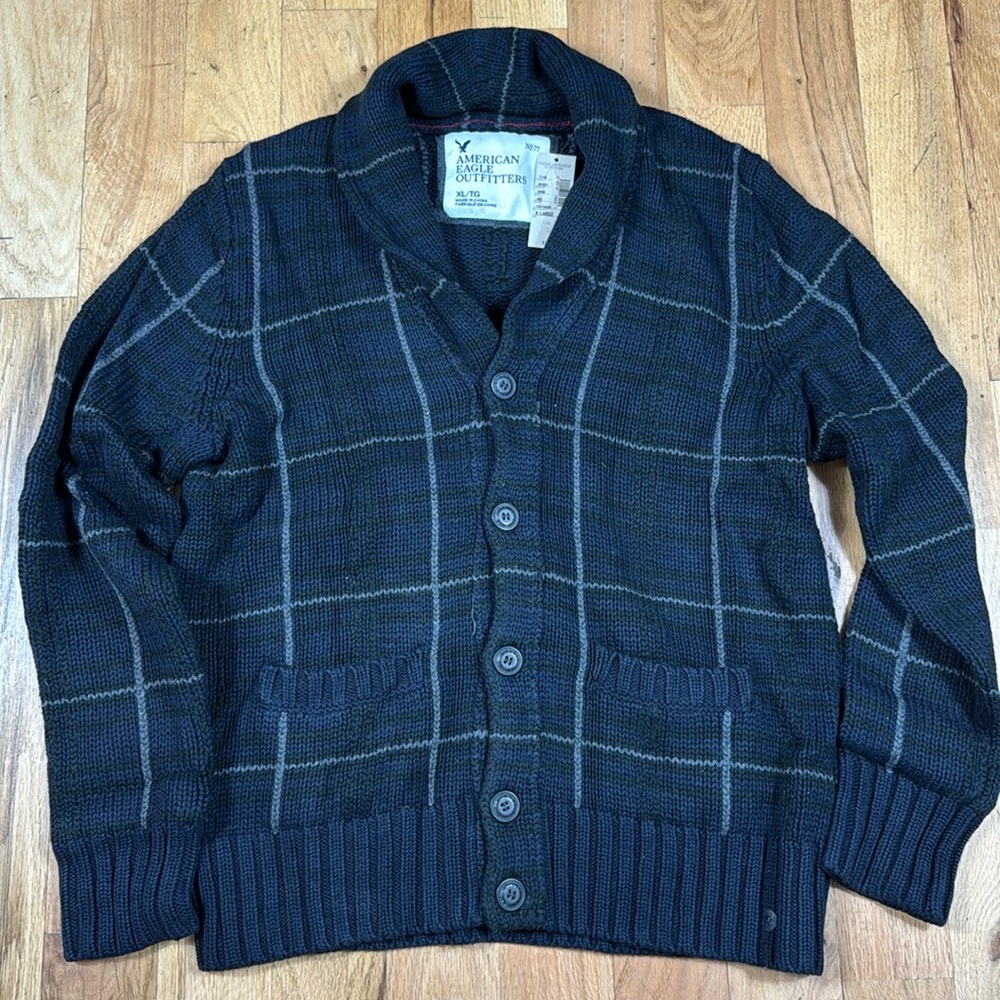 Vintage $99 American eagle heavy cable knit button up mens winter sweater XL y2k